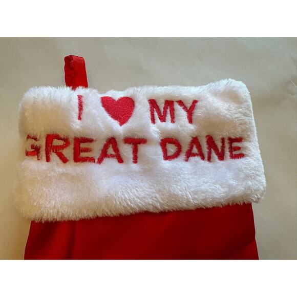 I LOVE MY GREAT DANE CHRISTMAS STOCKING  EMBROIDERED CUFF ~GREAT GIFT~ - Picture 2 of 6